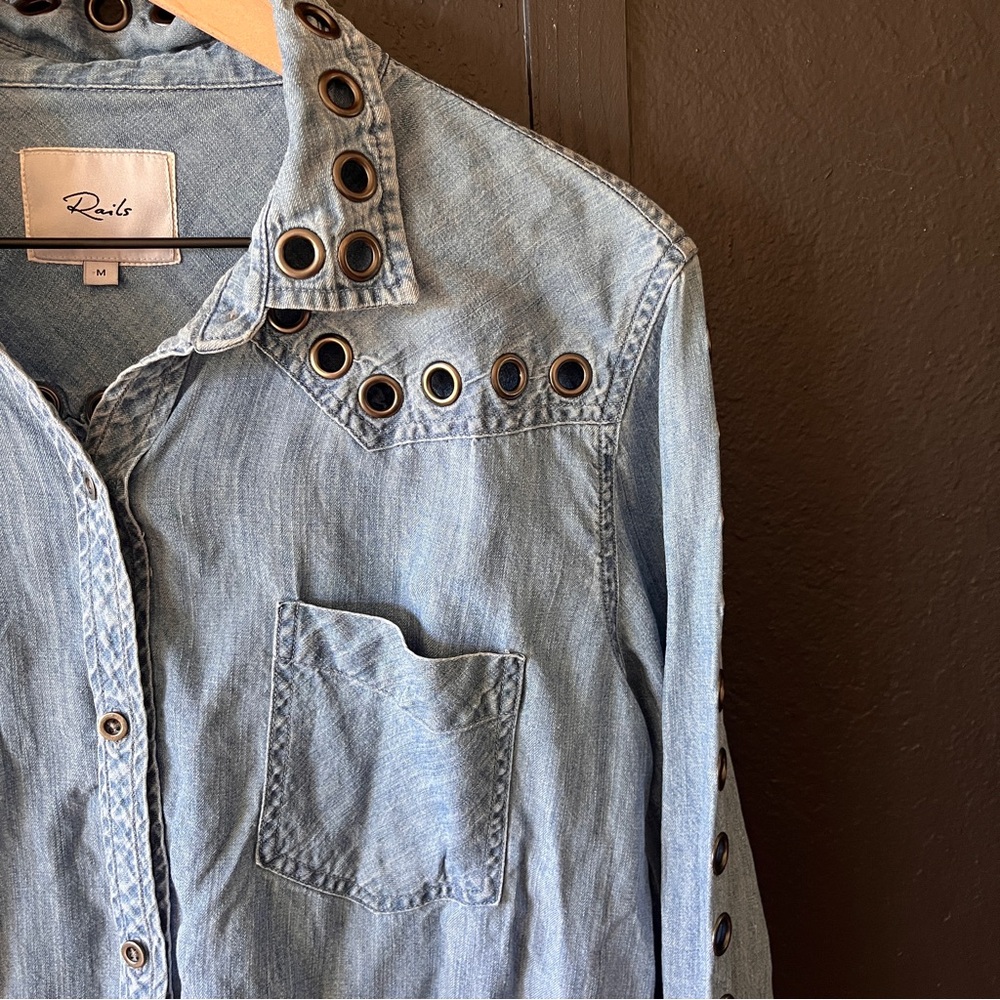 Rails Clayton Raw Hem Grommet Denim Shirt - Picture 6 of 14